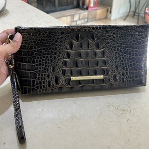 Brahmin dark green leather wrist purse